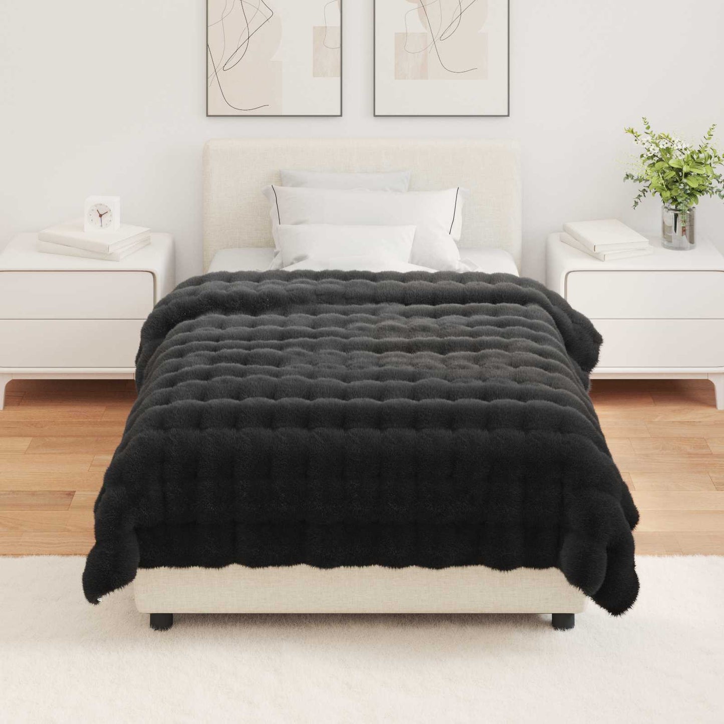 Antislip deken van imitatie konijnenbont Olite 4 pcs Zwart is nu te koop bij PeponiXL, paradijselijk wonen!