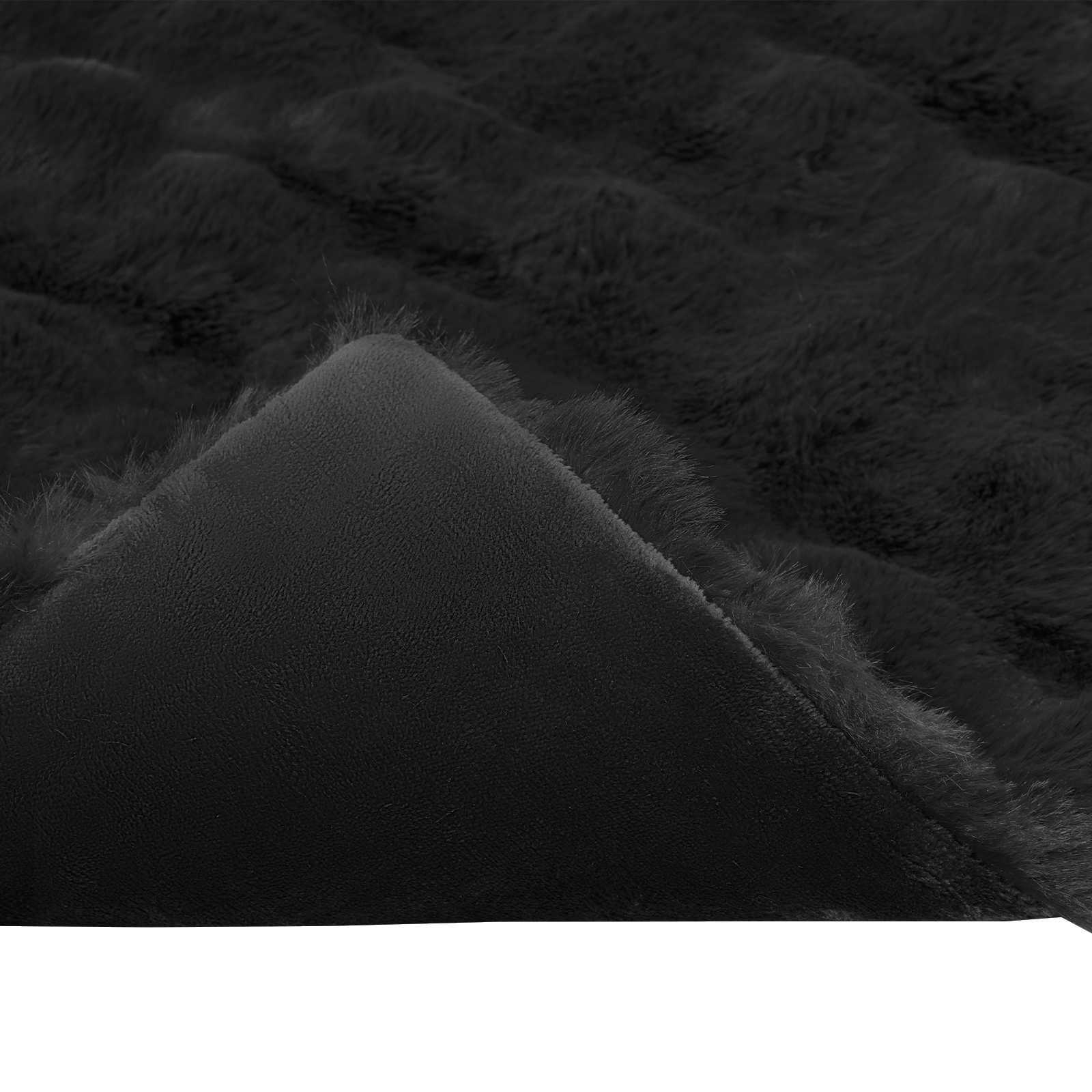 Antislip nep konijnenbont deken Olite 4 pcs Zwart 150 x 220 cm is nu te koop bij PeponiXL, paradijselijk wonen!