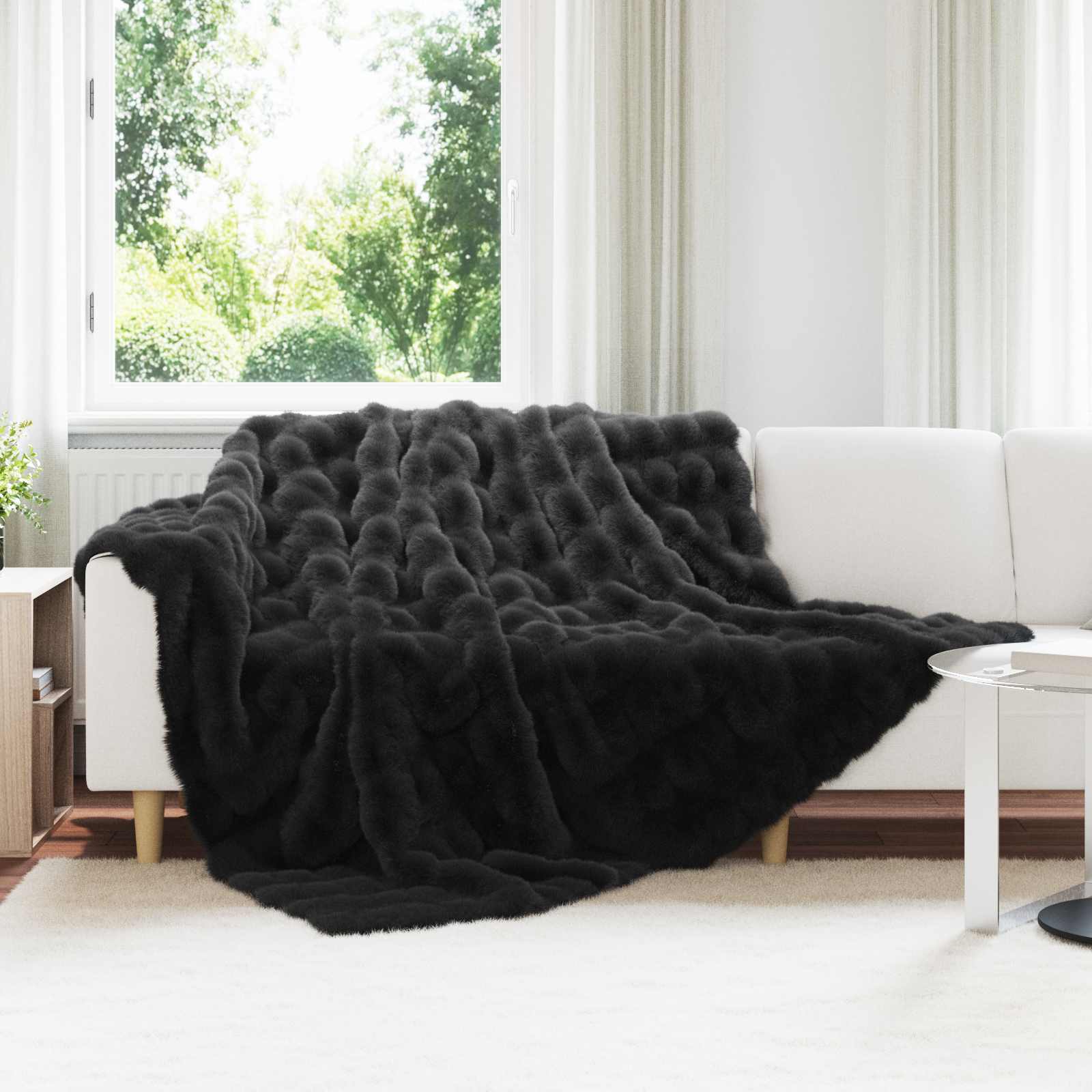 Antislip deken van imitatie konijnenbont Olite 4 pcs Zwart is nu te koop bij PeponiXL, paradijselijk wonen!