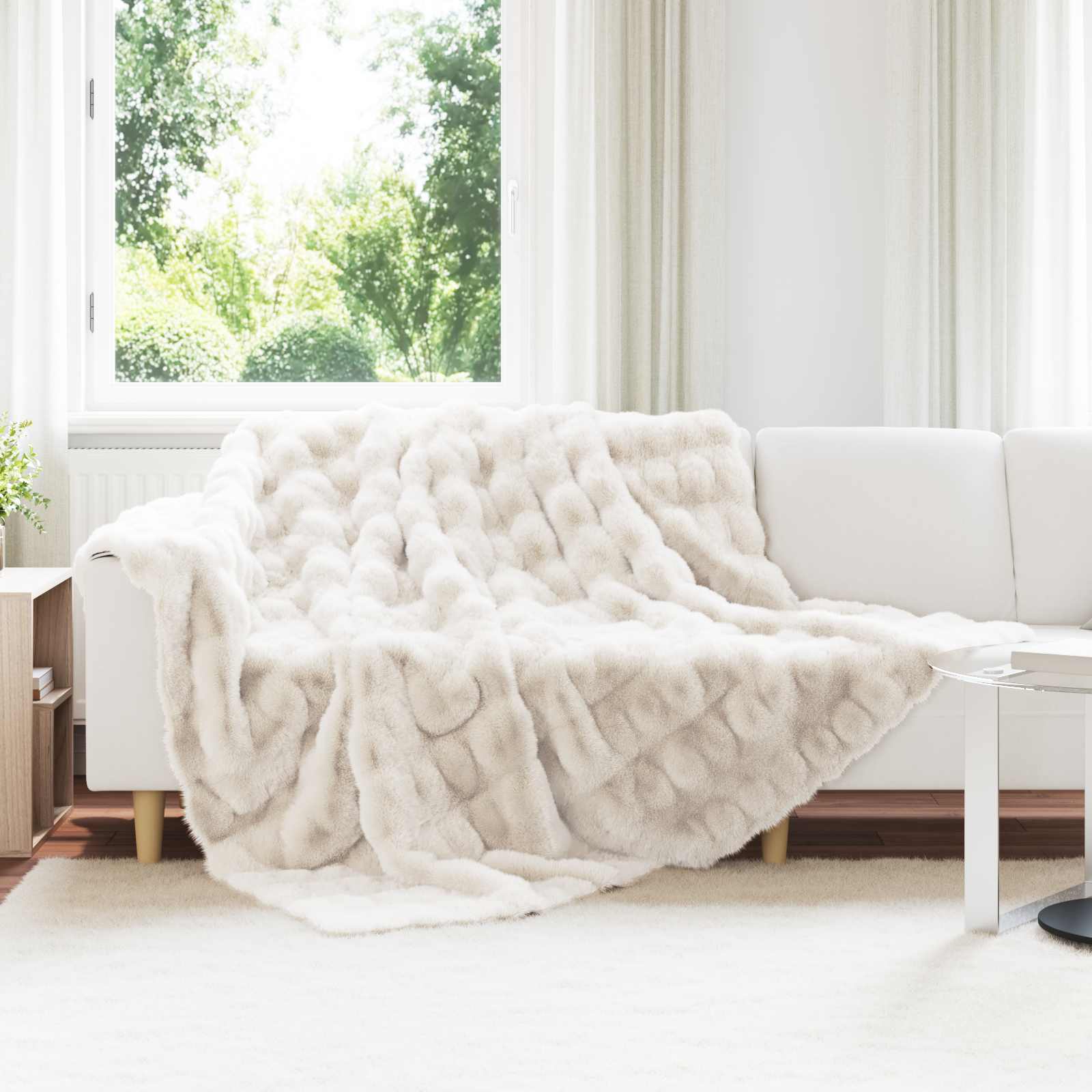 Antislip deken van imitatie konijnenbont Olite Wit 220 x 240 cm is nu te koop bij PeponiXL, paradijselijk wonen!