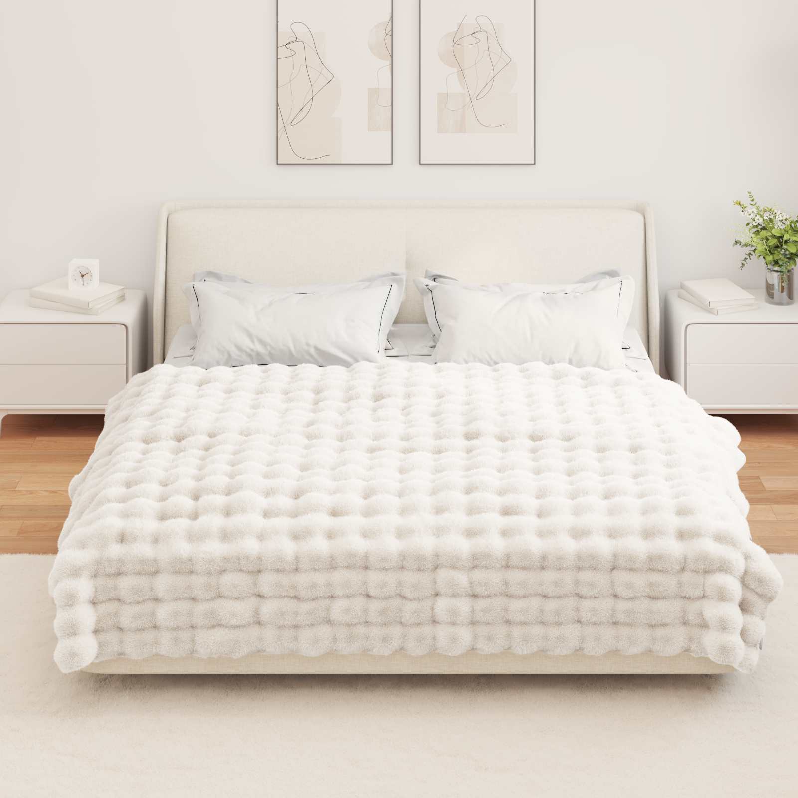 Antislip nep konijnenbont deken Olite 4 pcs Wit 150 x 220 cm is nu te koop bij PeponiXL, paradijselijk wonen!