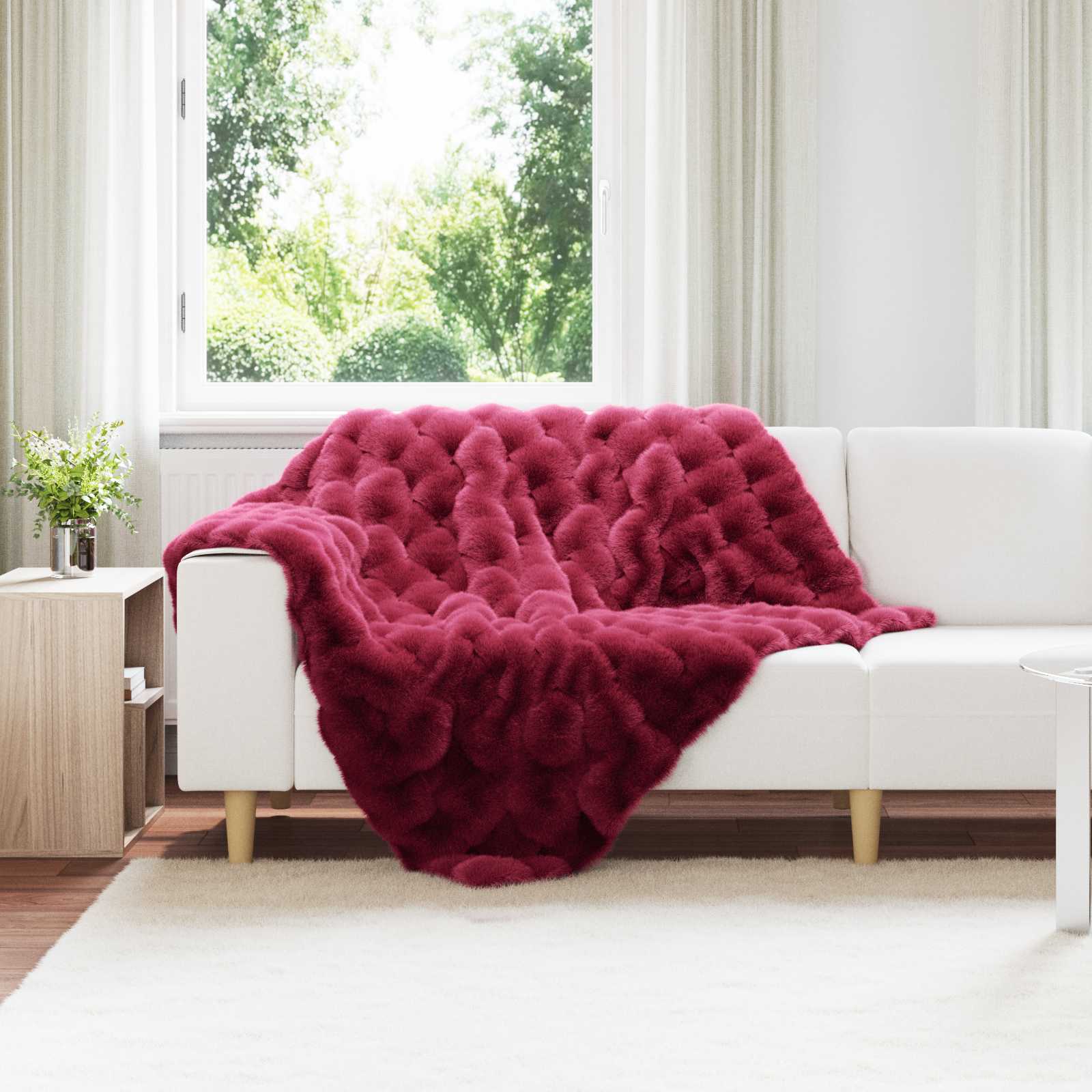 Antislip deken van imitatie konijnenbont Olite Bordeaux Rood is nu te koop bij PeponiXL, paradijselijk wonen!