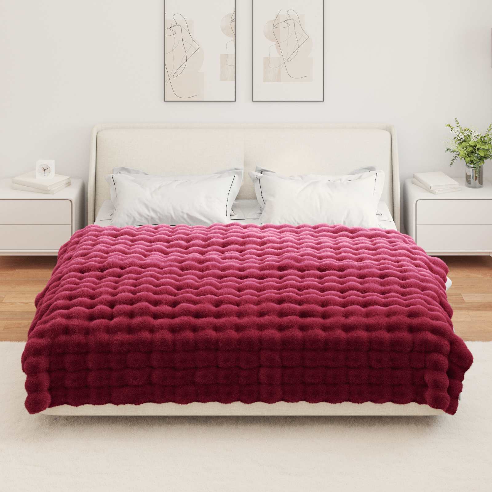 Antislip deken van imitatie konijnenbont Olite Bordeaux Rood is nu te koop bij PeponiXL, paradijselijk wonen!