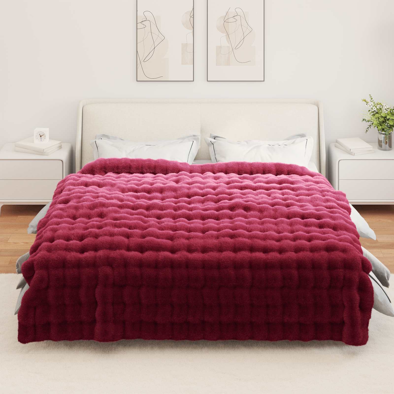 Antislip deken van imitatie konijnenbont Olite Bordeaux Rood is nu te koop bij PeponiXL, paradijselijk wonen!