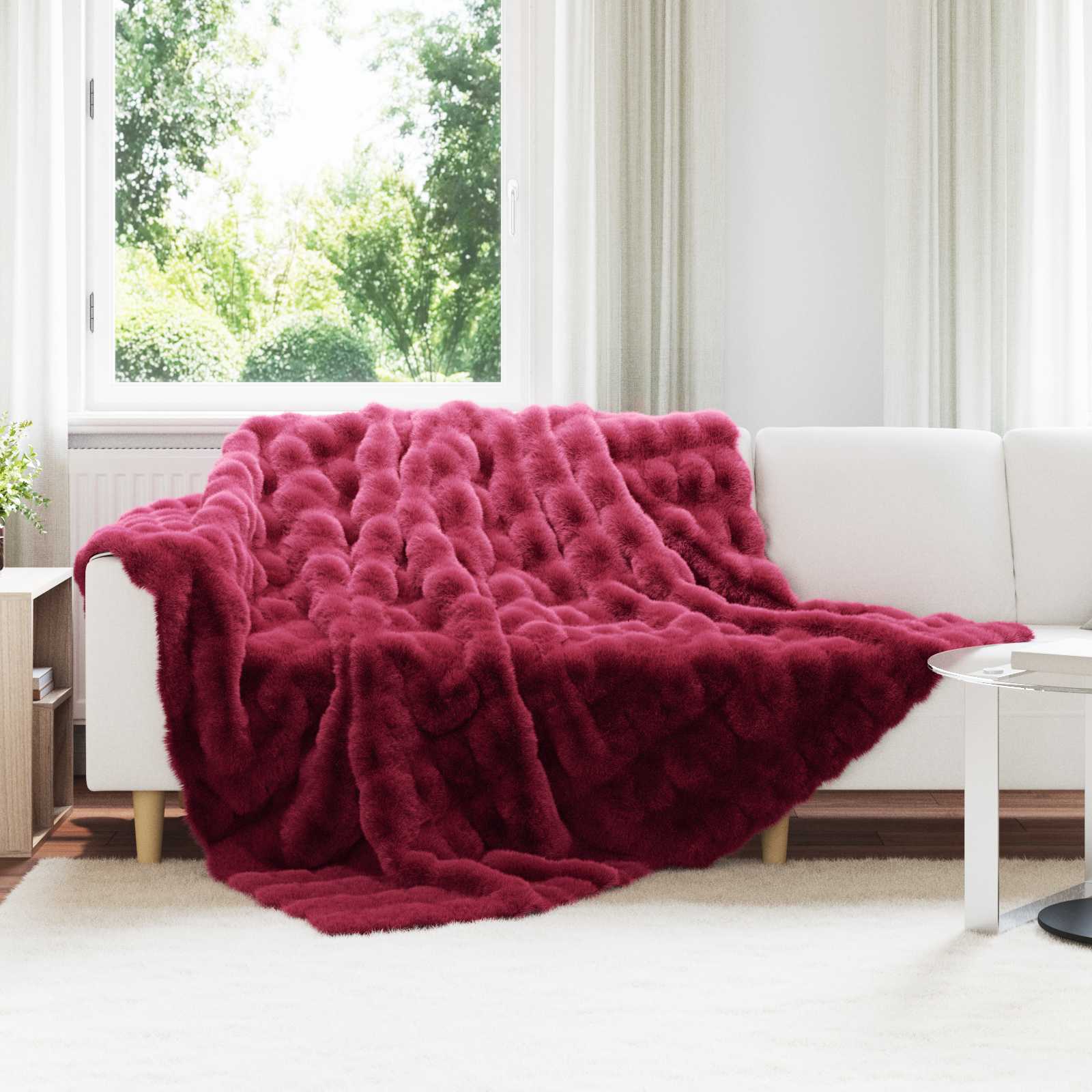 Antislip deken van imitatie konijnenbont Olite Bordeaux Rood is nu te koop bij PeponiXL, paradijselijk wonen!