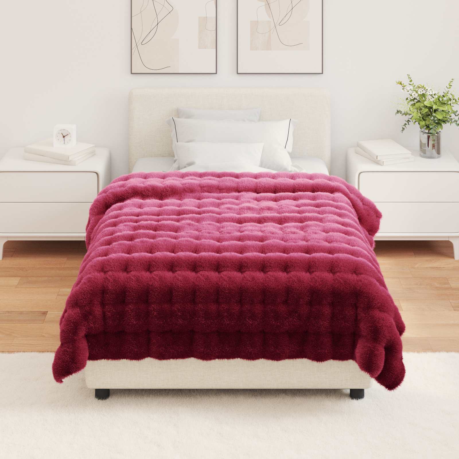 Antislip nep konijnenbont deken Olite 4 pcs Bordeaux Rood is nu te koop bij PeponiXL, paradijselijk wonen!