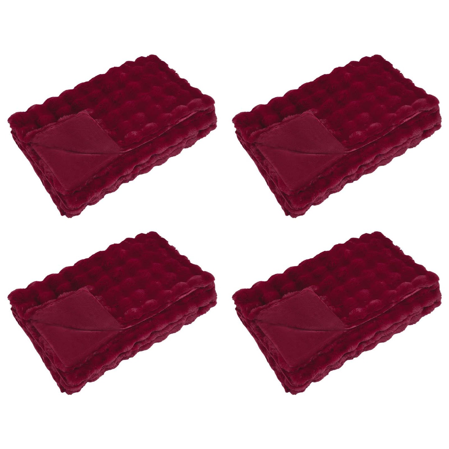 Antislip nep konijnenbont deken Olite 4 pcs Bordeaux Rood is nu te koop bij PeponiXL, paradijselijk wonen!