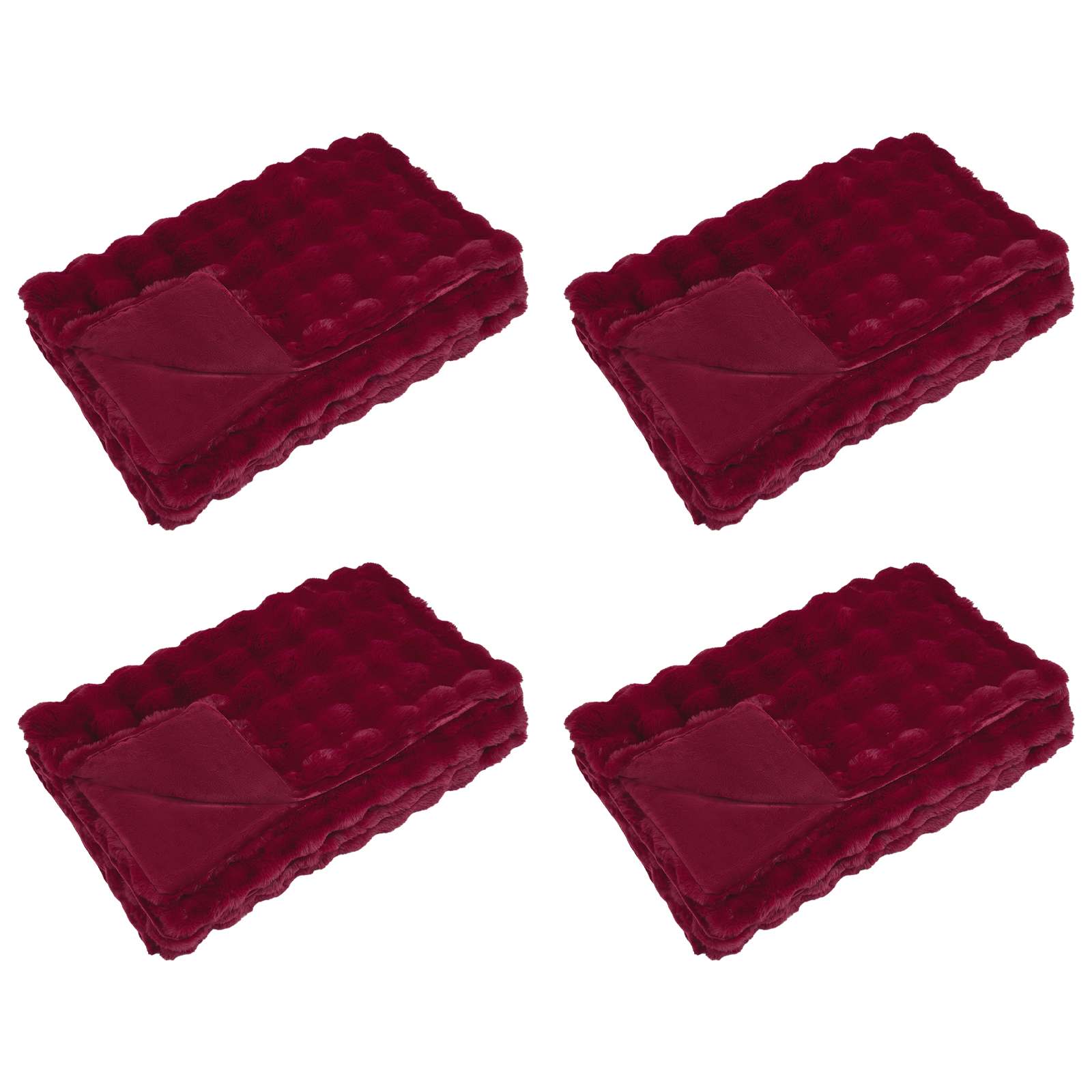 Antislip nep konijnenbont deken Olite 4 pcs Bordeaux Rood is nu te koop bij PeponiXL, paradijselijk wonen!