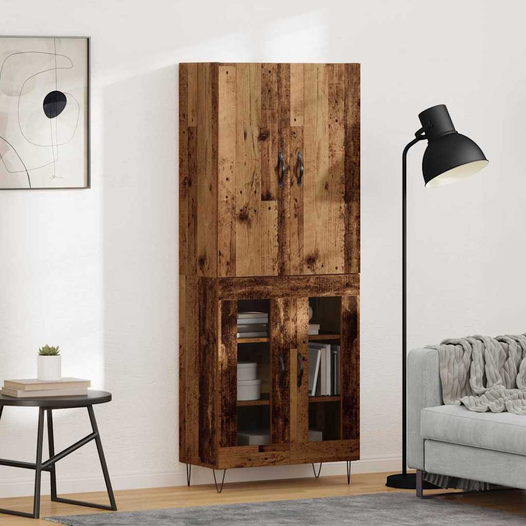 Hoge kast 2 pcs Oudhout Geëngineerd hout en glas is nu te koop bij PeponiXL, paradijselijk wonen!