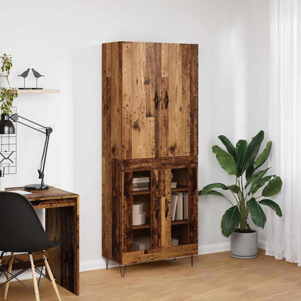Hoge kast 2 pcs Oudhout Geëngineerd hout en glas is nu te koop bij PeponiXL, paradijselijk wonen!