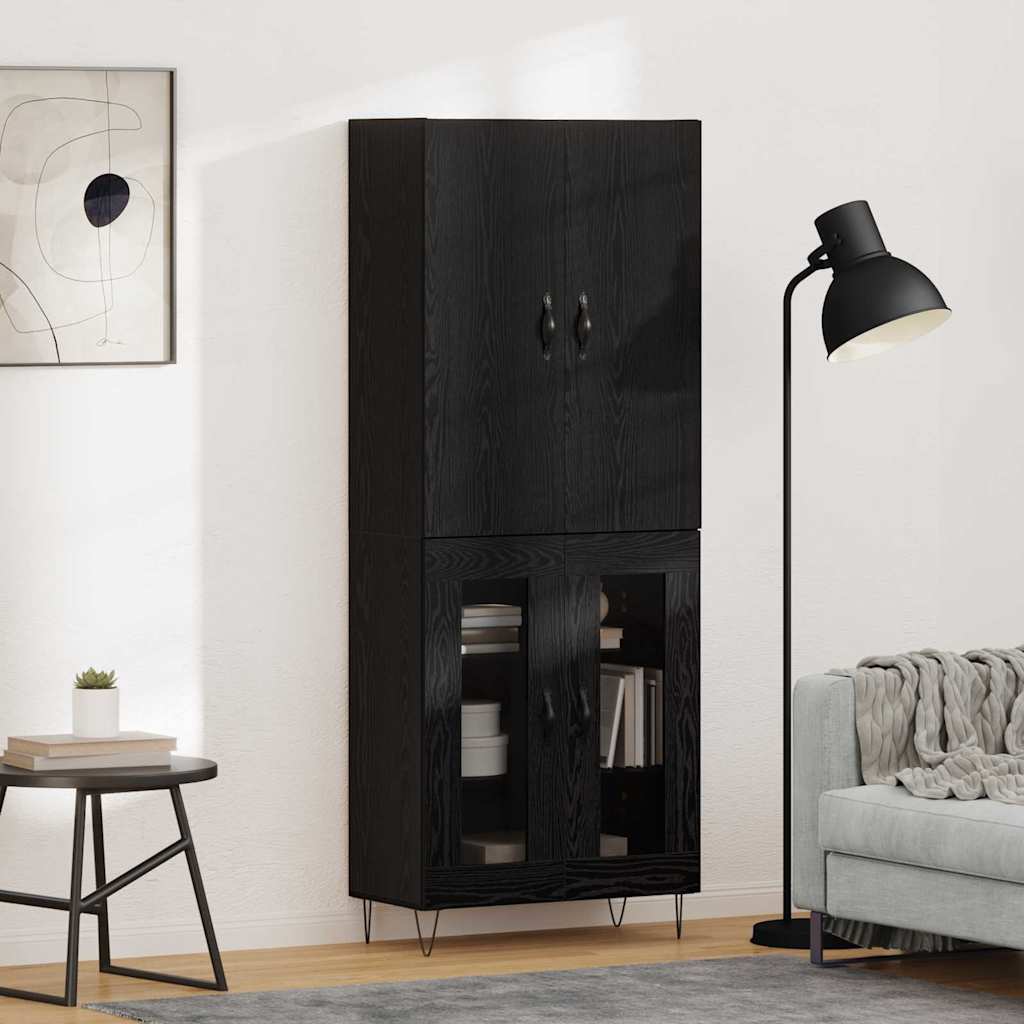 Hoge kast 2 pcs Zwart Eiken Geëngineerd hout en glas is nu te koop bij PeponiXL, paradijselijk wonen!