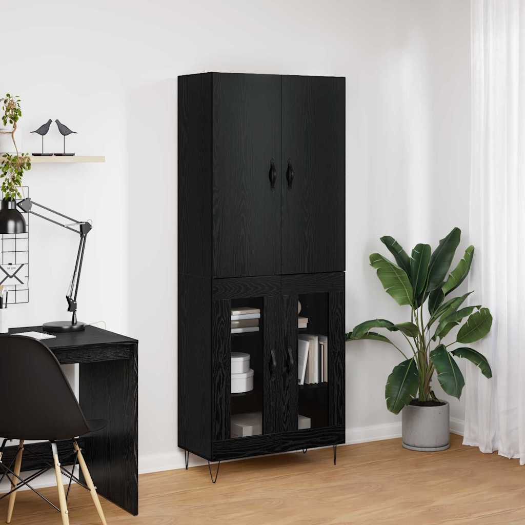 Hoge kast 2 pcs Zwart Eiken Geëngineerd hout en glas is nu te koop bij PeponiXL, paradijselijk wonen!