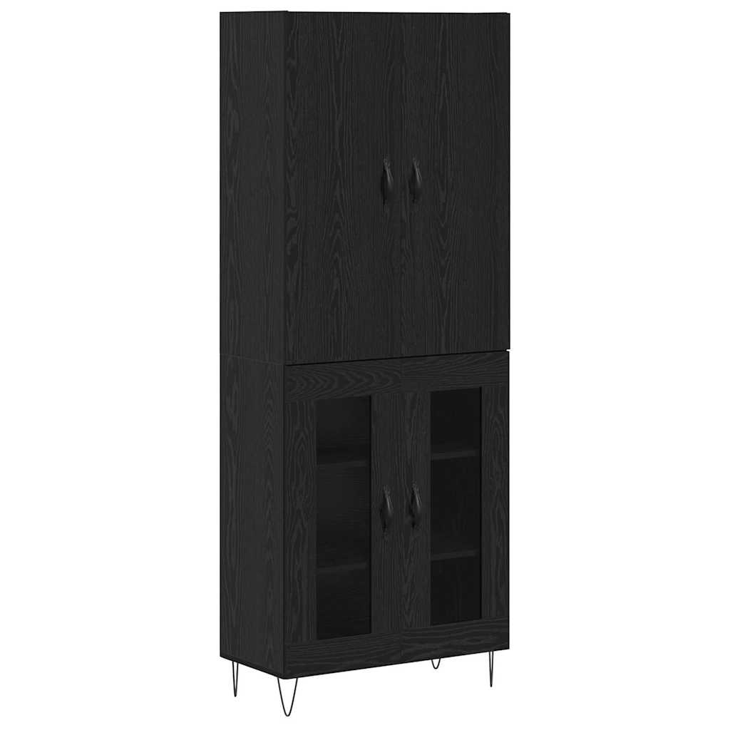Hoge kast 2 pcs Zwart Eiken Geëngineerd hout en glas is nu te koop bij PeponiXL, paradijselijk wonen!