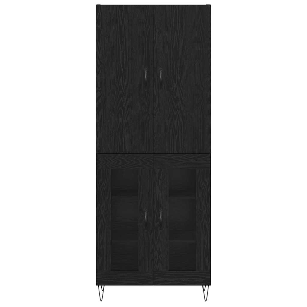 Hoge kast 2 pcs Zwart Eiken Geëngineerd hout en glas is nu te koop bij PeponiXL, paradijselijk wonen!