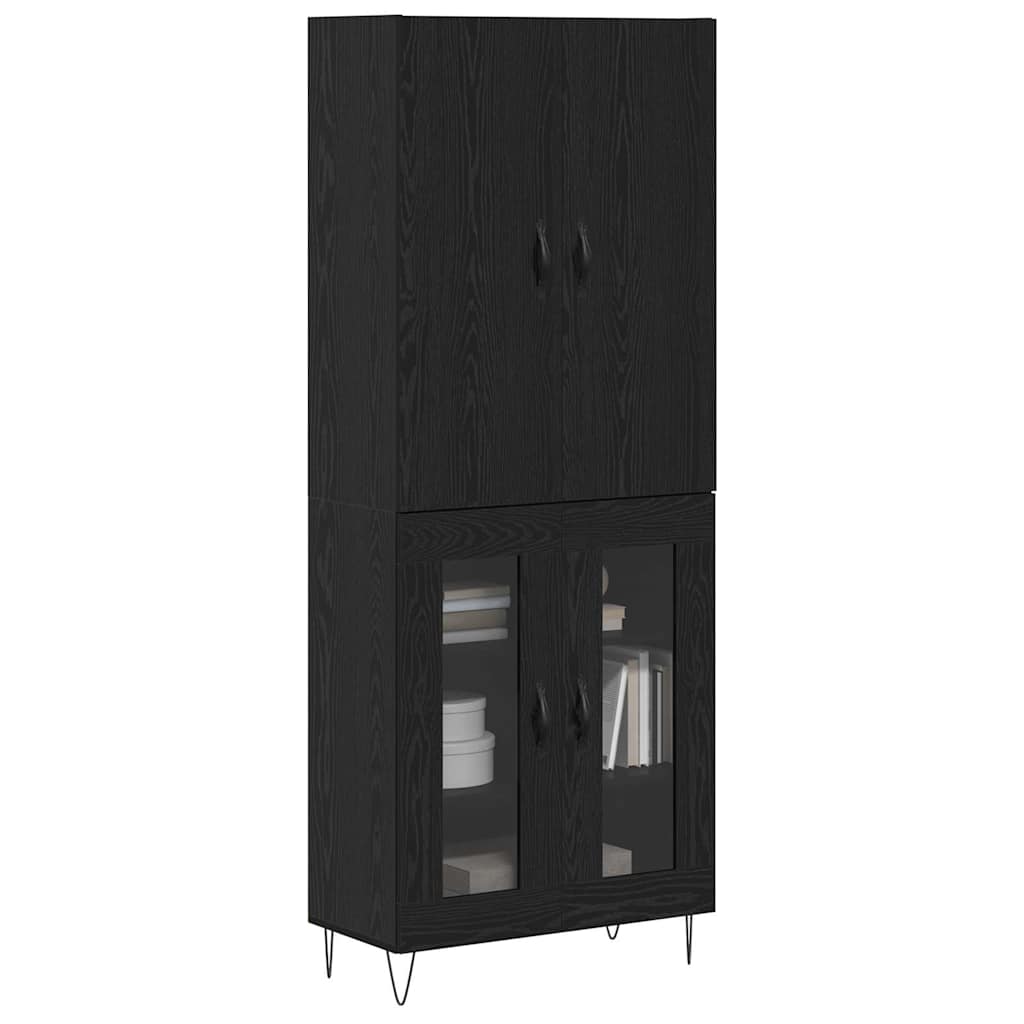 Hoge kast 2 pcs Zwart Eiken Geëngineerd hout en glas is nu te koop bij PeponiXL, paradijselijk wonen!