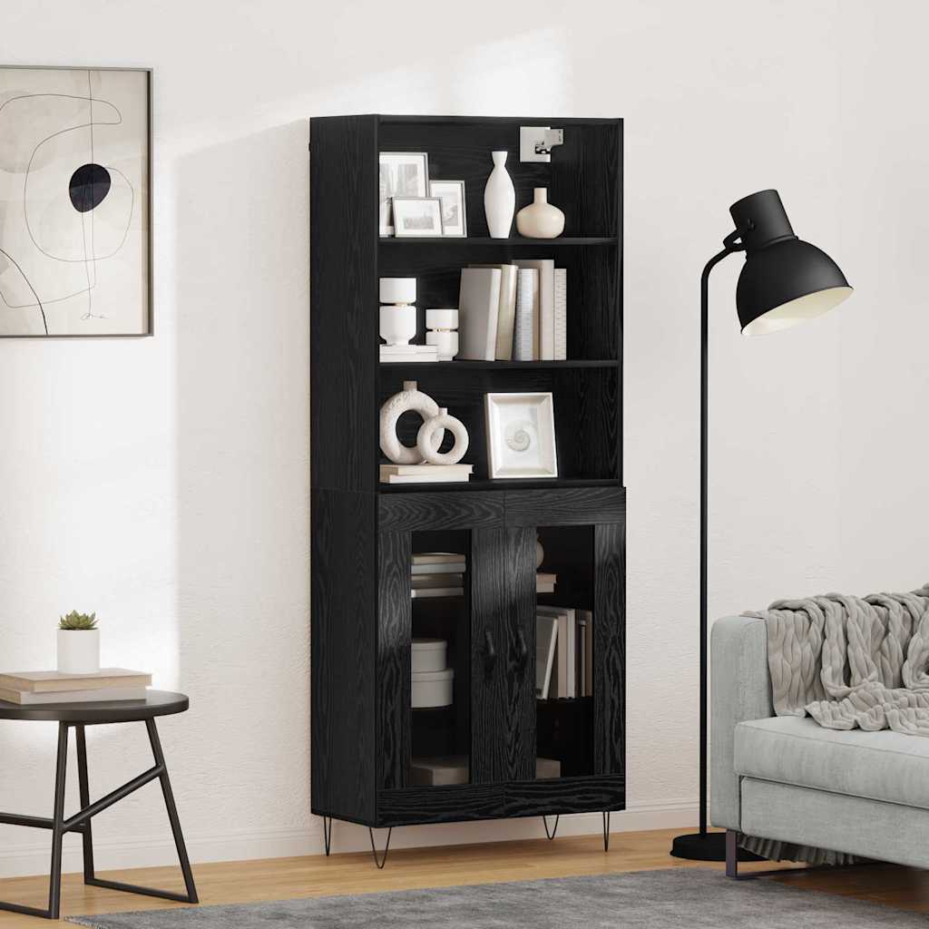 Hoge kast 2 pcs Zwart Eiken Bewerkt hout is nu te koop bij PeponiXL, paradijselijk wonen!
