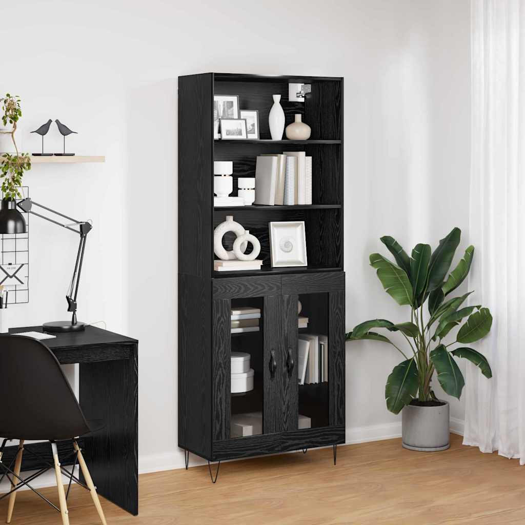 Hoge kast 2 pcs Zwart Eiken Bewerkt hout is nu te koop bij PeponiXL, paradijselijk wonen!