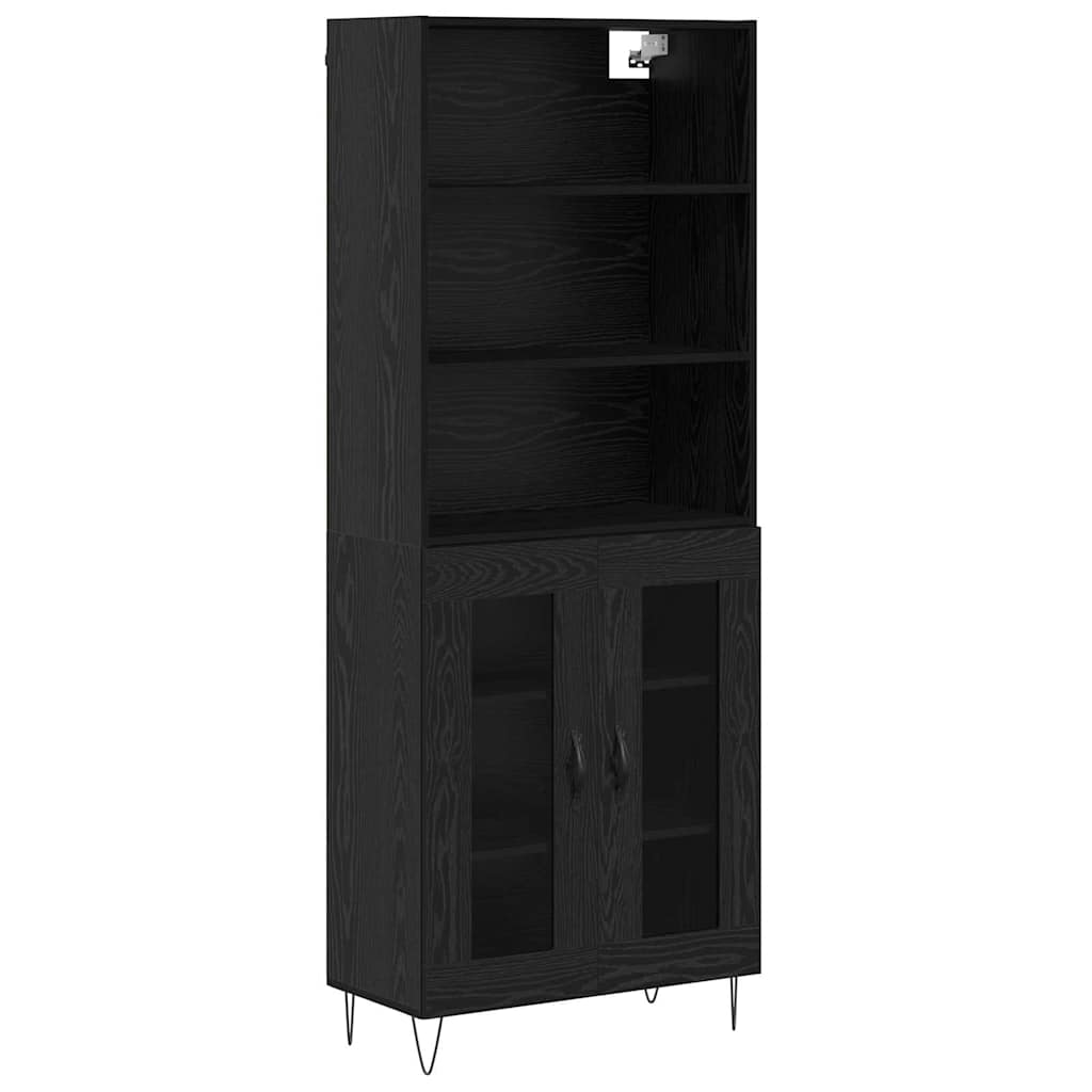 Hoge kast 2 pcs Zwart Eiken Bewerkt hout is nu te koop bij PeponiXL, paradijselijk wonen!
