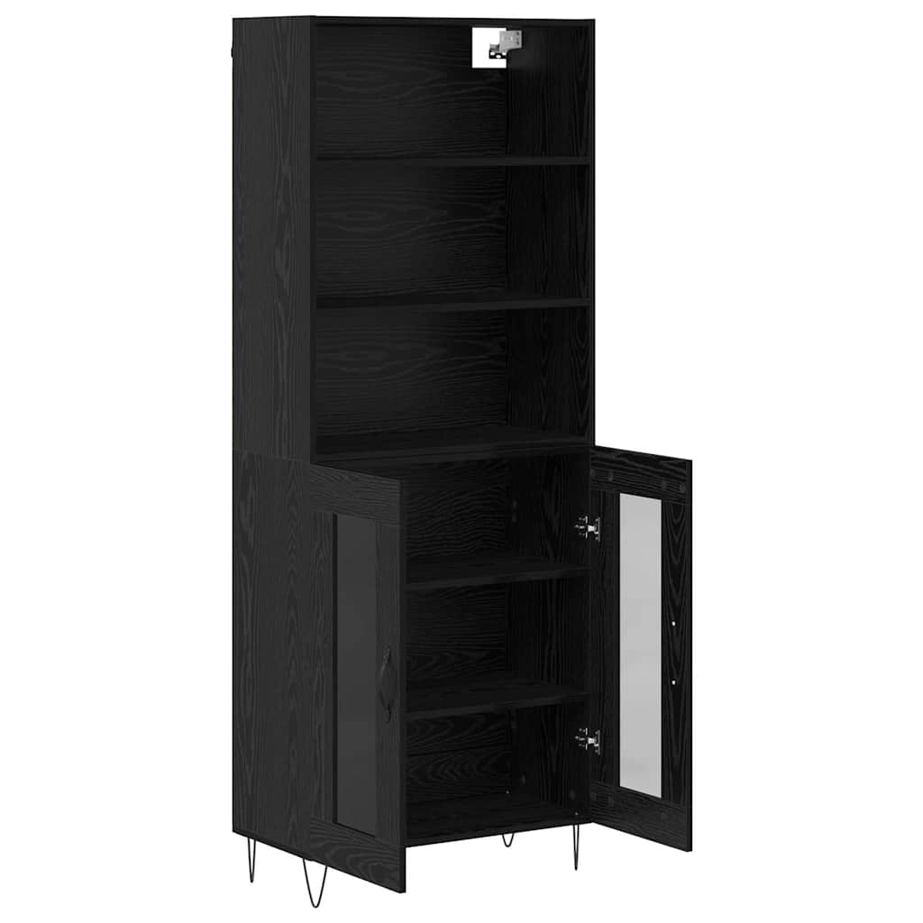 Hoge kast 2 pcs Zwart Eiken Bewerkt hout is nu te koop bij PeponiXL, paradijselijk wonen!
