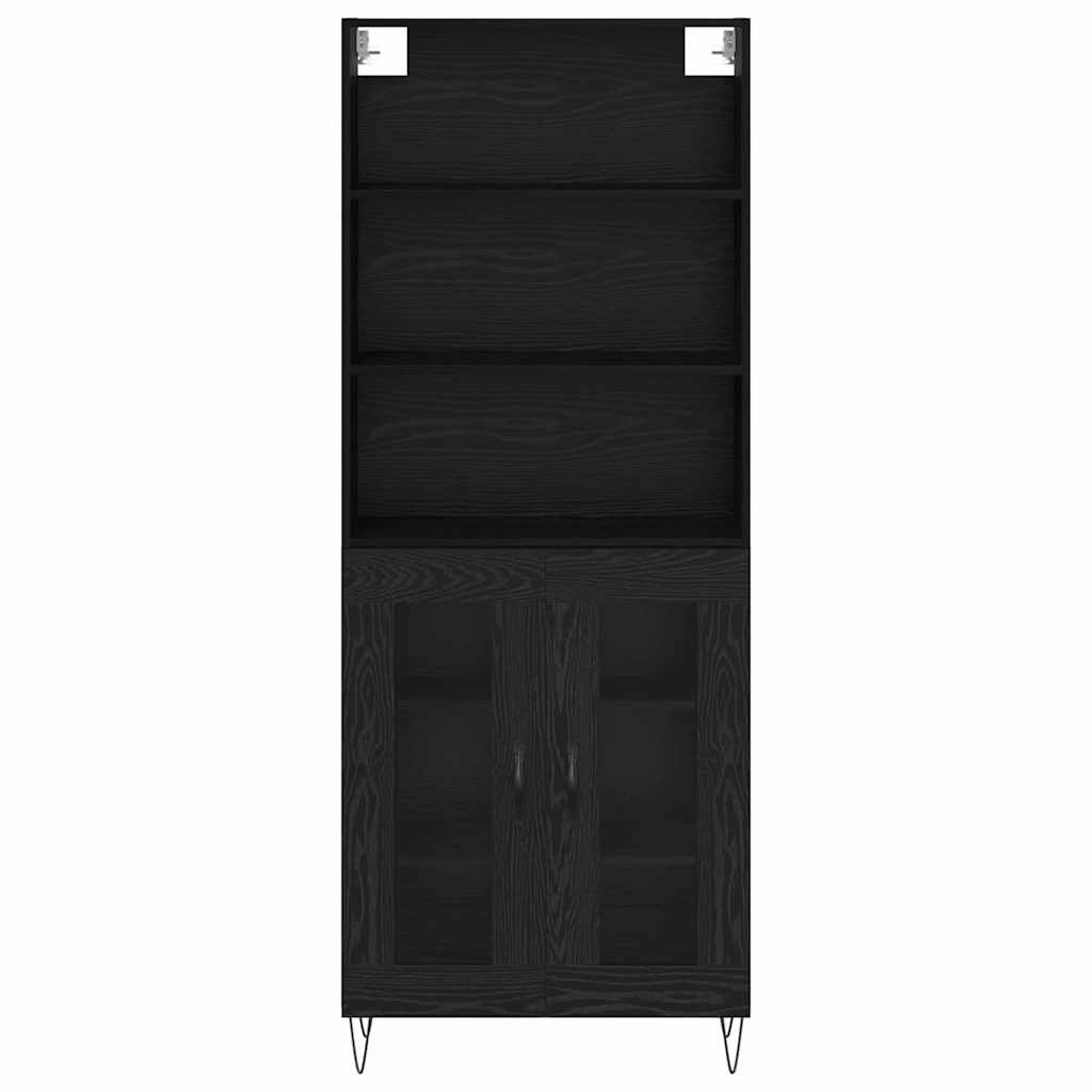 Hoge kast 2 pcs Zwart Eiken Bewerkt hout is nu te koop bij PeponiXL, paradijselijk wonen!