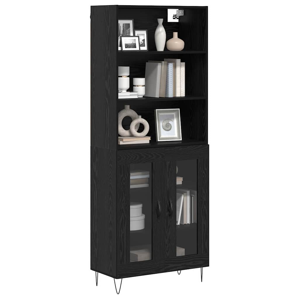 Hoge kast 2 pcs Zwart Eiken Bewerkt hout is nu te koop bij PeponiXL, paradijselijk wonen!