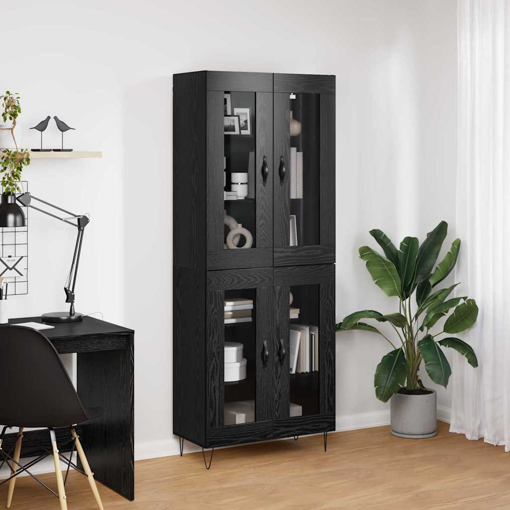 Hoge kast Zwart Eiken 69,5 x 34 x 180 cm Bewerkt hout is nu te koop bij PeponiXL, paradijselijk wonen!