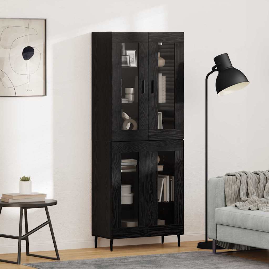 Hoge kast 2 pcs Zwart Eiken Geengineerd Hout en Glas is nu te koop bij PeponiXL, paradijselijk wonen!