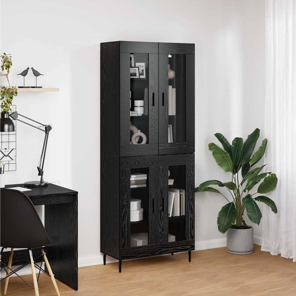 Hoge kast 2 pcs Zwart Eiken Geengineerd Hout en Glas is nu te koop bij PeponiXL, paradijselijk wonen!