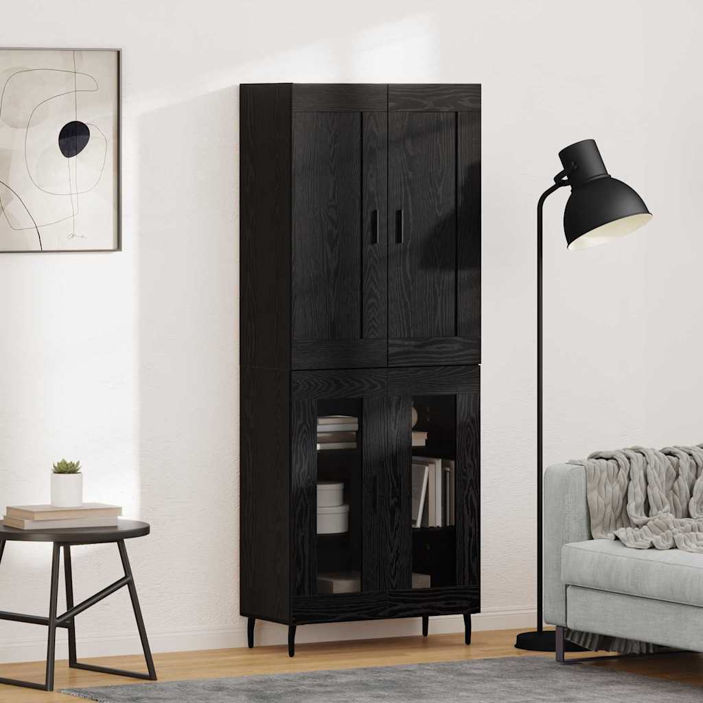 Hoge kast 2 pcs Zwart Eiken Bewerkt hout is nu te koop bij PeponiXL, paradijselijk wonen!