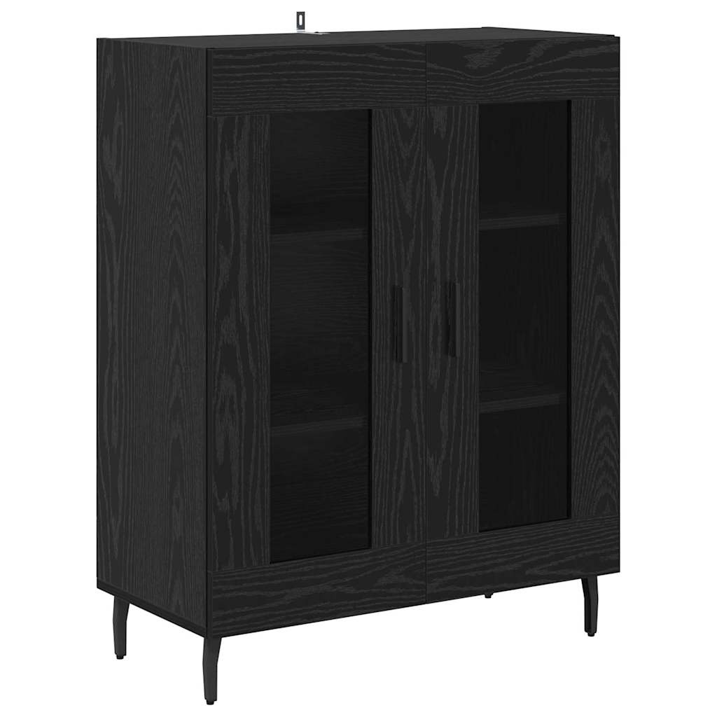 Hoge kast 2 pcs Zwart Eiken Bewerkt hout is nu te koop bij PeponiXL, paradijselijk wonen!