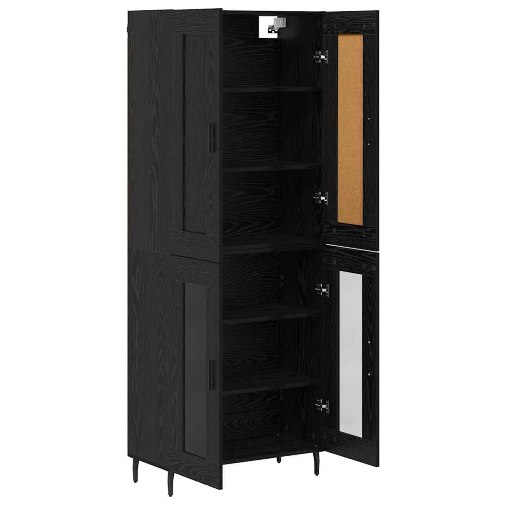 Hoge kast 2 pcs Zwart Eiken Bewerkt hout is nu te koop bij PeponiXL, paradijselijk wonen!