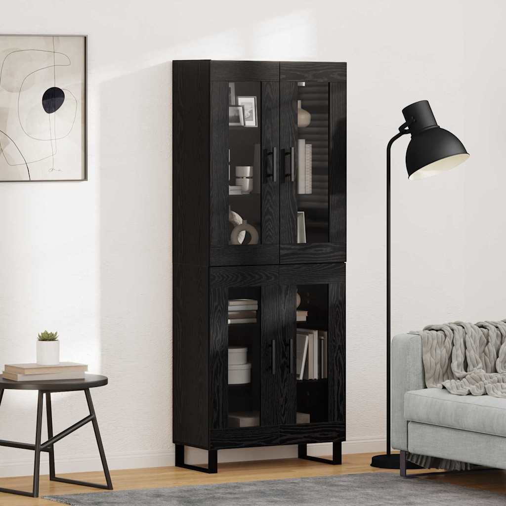 Hoge kast 2 pcs Zwart Eiken Geengineerd Hout en Glas is nu te koop bij PeponiXL, paradijselijk wonen!