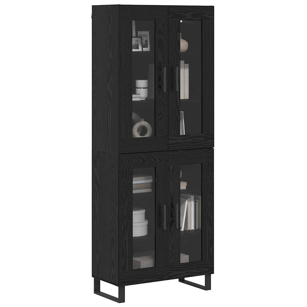 Hoge kast 2 pcs Zwart Eiken Geengineerd Hout en Glas is nu te koop bij PeponiXL, paradijselijk wonen!