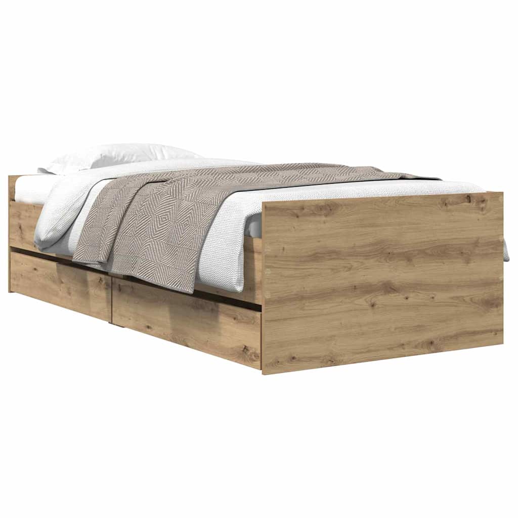 Bedframe met lade Artisan Eiken 100 x 200 cm Massief grenenhout is nu te koop bij PeponiXL, paradijselijk wonen!
