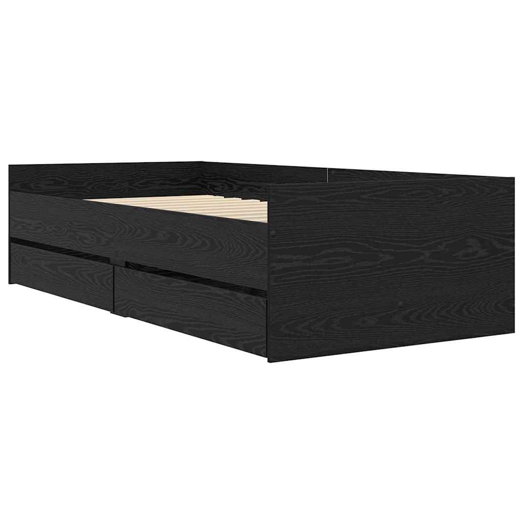 Bedframe met lade Zwart Eiken 100 x 200 cm Massief grenenhout is nu te koop bij PeponiXL, paradijselijk wonen!
