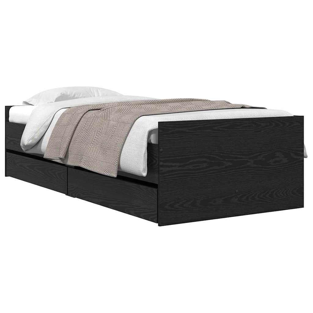 Bedframe met lade Zwart Eiken 100 x 200 cm Massief grenenhout is nu te koop bij PeponiXL, paradijselijk wonen!