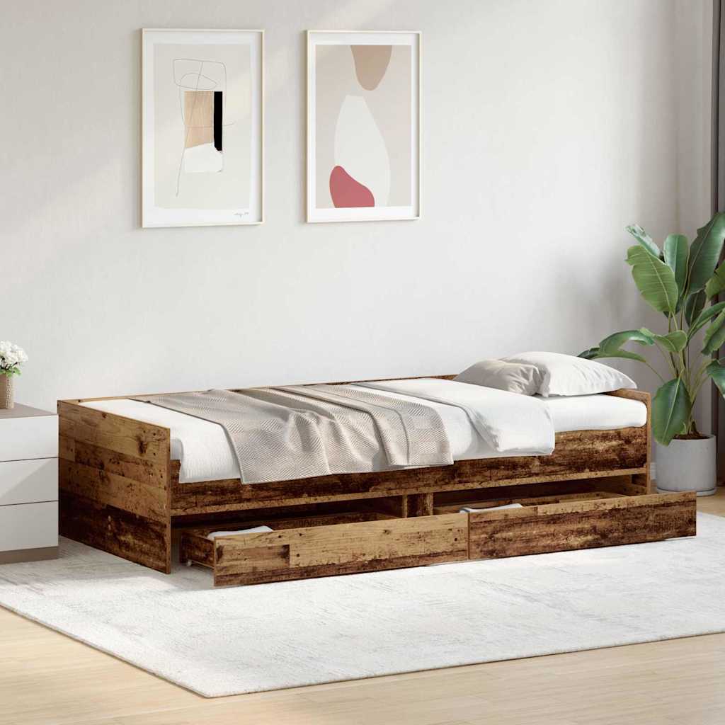 Bedframe met lade Oud Hout 90 x 200 cm Massief grenenhout is nu te koop bij PeponiXL, paradijselijk wonen!