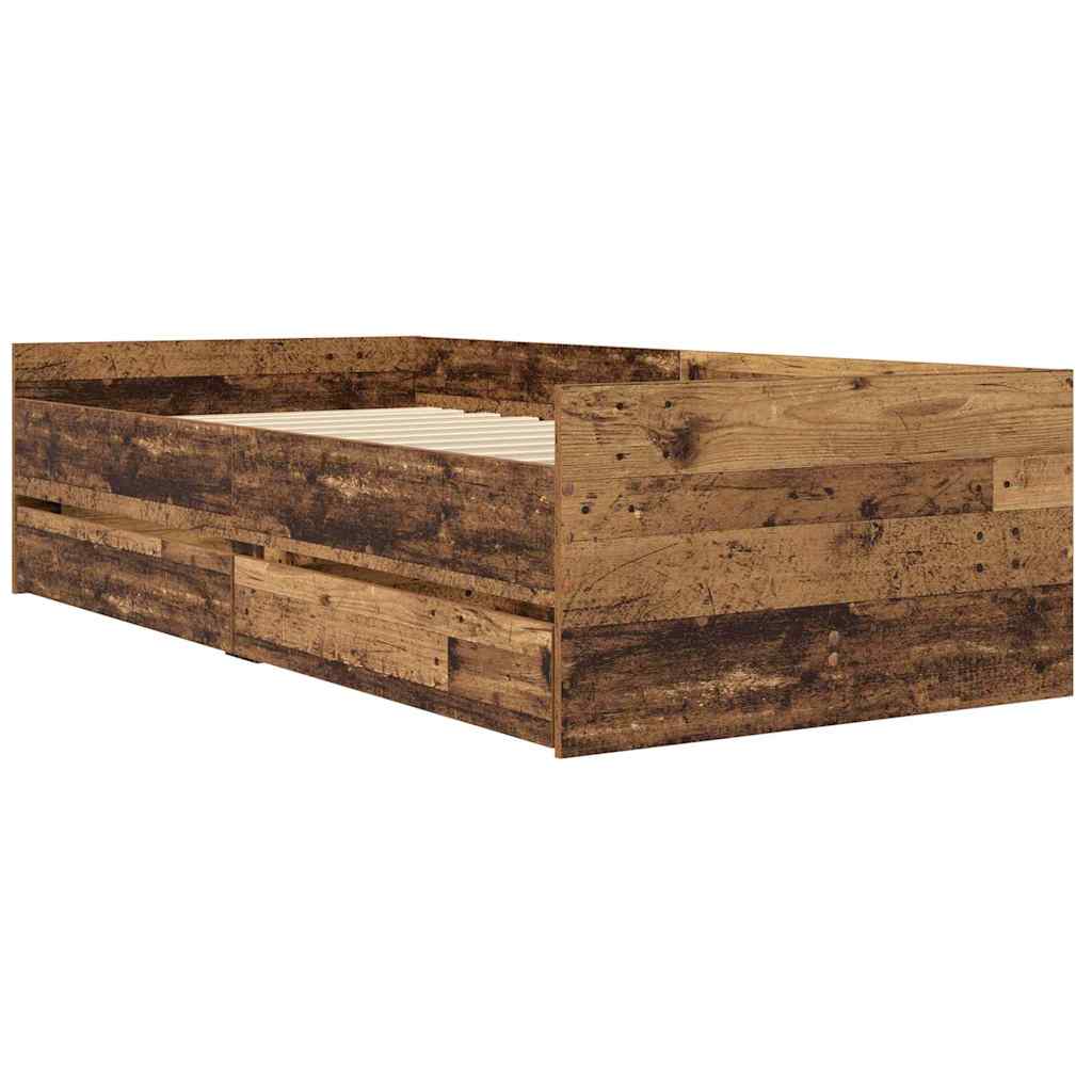 Bedframe met lade Oud Hout 90 x 200 cm Massief grenenhout is nu te koop bij PeponiXL, paradijselijk wonen!