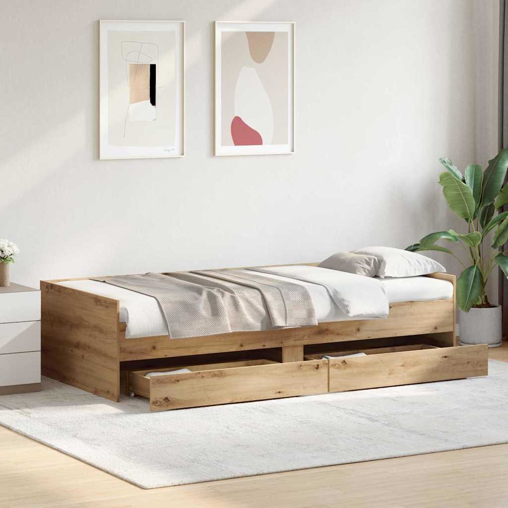 Bedframe met lade Artisan Eiken 90 x 190 cm Massief grenenhout is nu te koop bij PeponiXL, paradijselijk wonen!