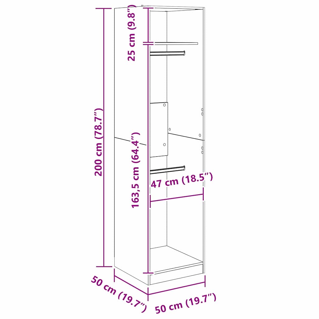 Kledingkast met plank Zwart eiken 50 x 50 x 200 cm Bewerkt hout is nu te koop bij PeponiXL, paradijselijk wonen!