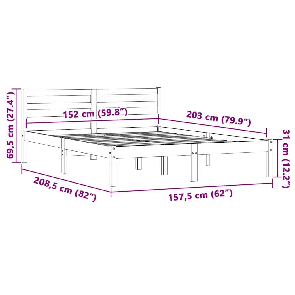 Bedframe Naturel 208,5 x 157,5 x 69,5 cm Massief Vurenhout