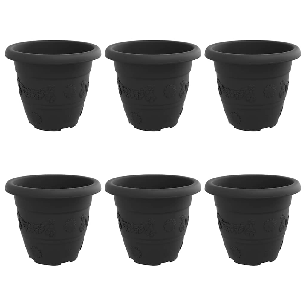 Ronde Bloempot 6 pcs Zwart Ø 22 x 18 cm Kunststof is nu te koop bij PeponiXL, paradijselijk wonen!