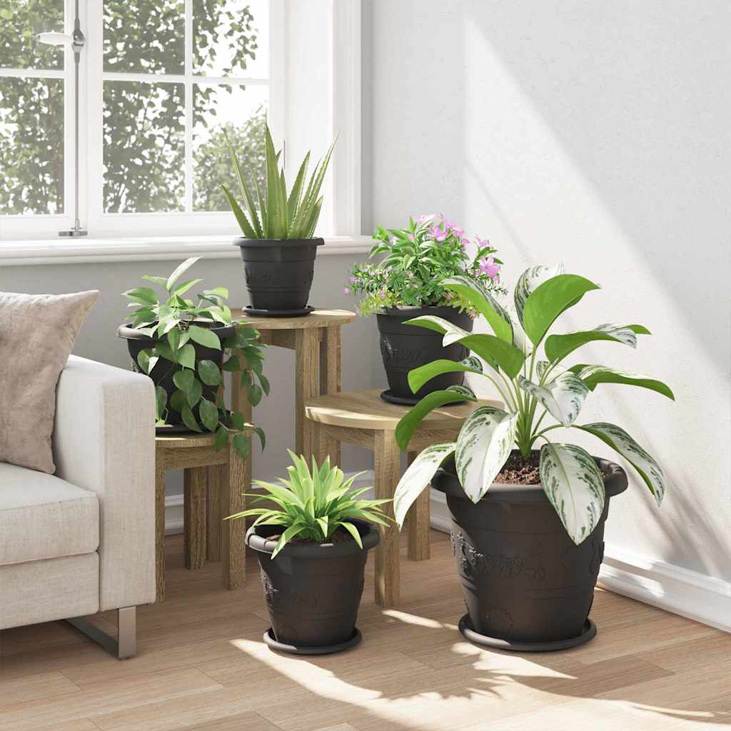 Ronde Bloempot 6 pcs Zwart Ø 26 x 21.5 cm Kunststof is nu te koop bij PeponiXL, paradijselijk wonen!