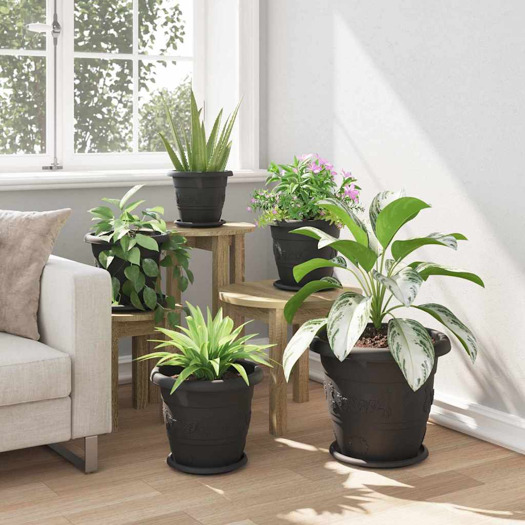 Ronde Bloempot 6 pcs Zwart Ø 30 x 25 cm Kunststof is nu te koop bij PeponiXL, paradijselijk wonen!
