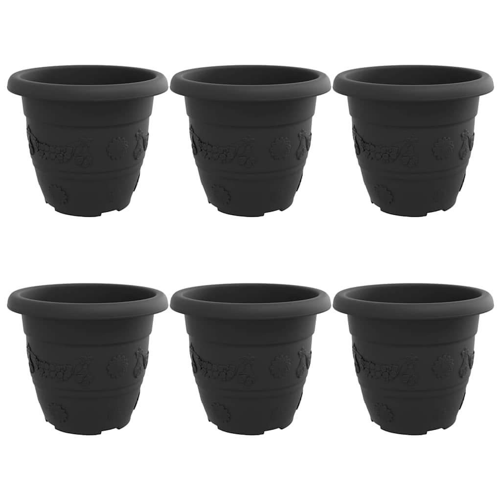 Ronde Bloempot 6 pcs Zwart Ø 30 x 25 cm Kunststof is nu te koop bij PeponiXL, paradijselijk wonen!