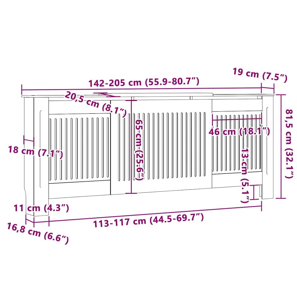 Radiatorafdekking 2 pcs Wit 205 x 20,5 x 81,5cm Bewerkt hout is nu te koop bij PeponiXL, paradijselijk wonen!