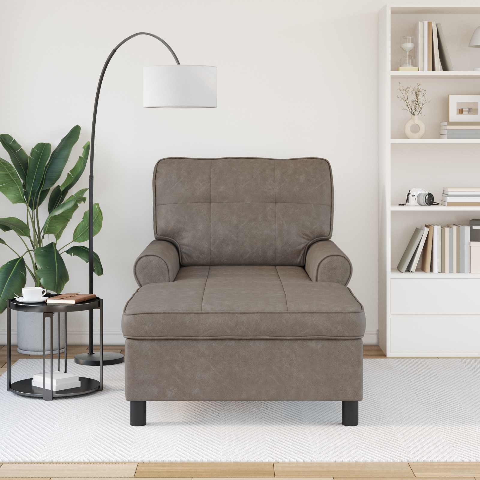 Chaise Lounge met kussen Grijs 91 x 157 x 91 cm Antiek PU is nu te koop bij PeponiXL, paradijselijk wonen!