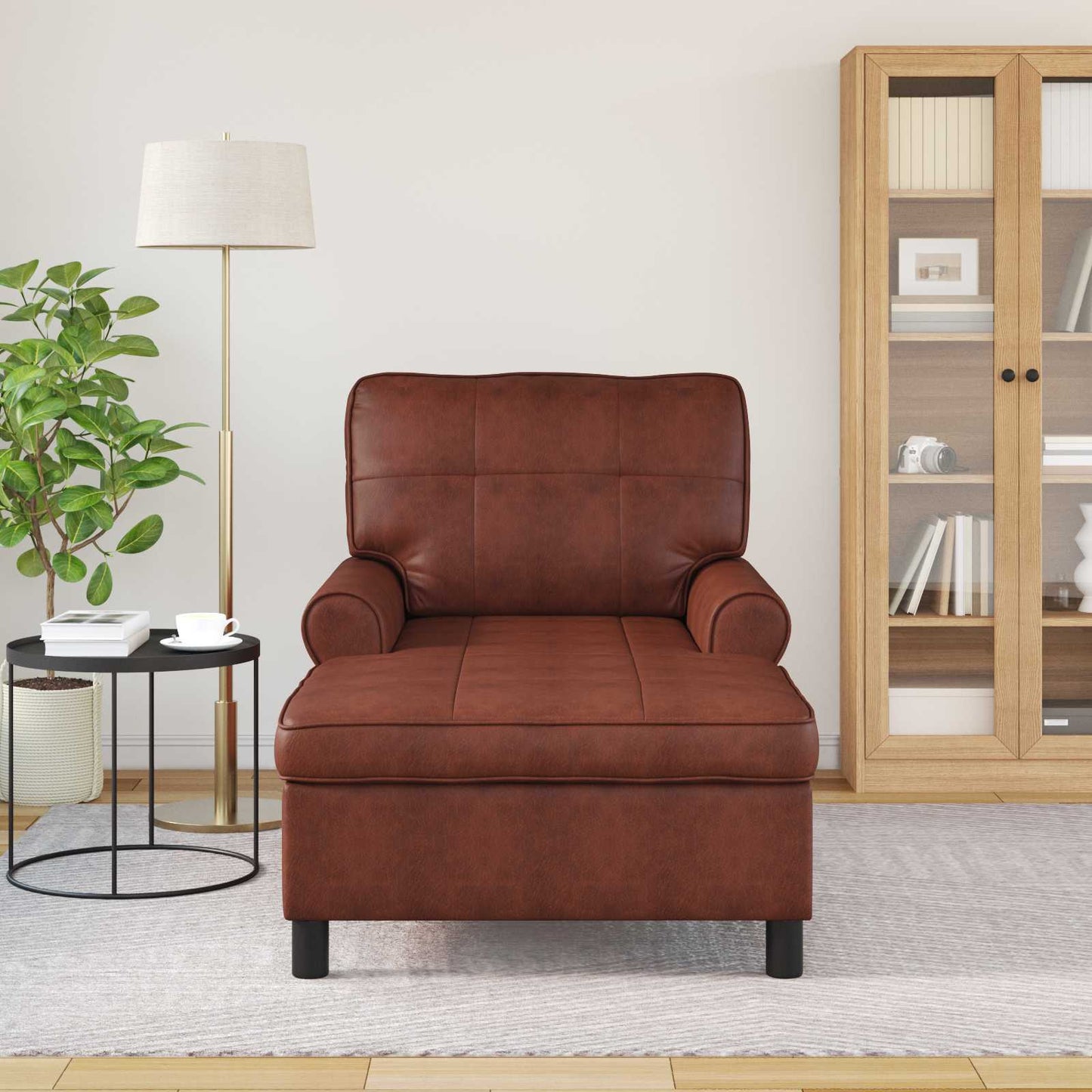 Chaise Lounge Glanzend Bruin 91 x 157 x 91 cm Nep Leer is nu te koop bij PeponiXL, paradijselijk wonen!