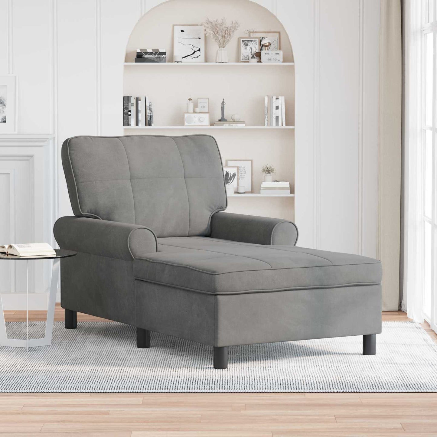 Chaise Lounge met kussen Donkergrijs 91 x 157 x 91 cm Fluweel is nu te koop bij PeponiXL, paradijselijk wonen!