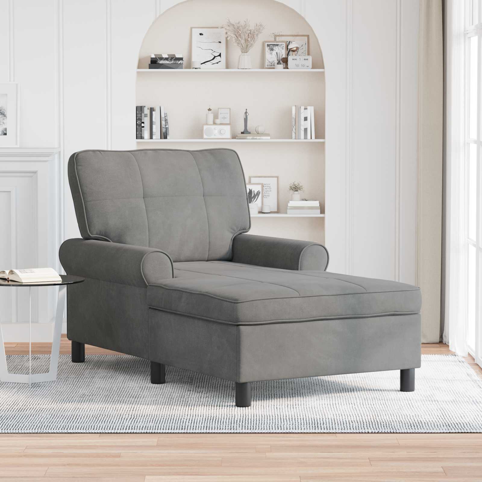 Chaise Lounge met kussen Donkergrijs 91 x 157 x 91 cm Fluweel is nu te koop bij PeponiXL, paradijselijk wonen!